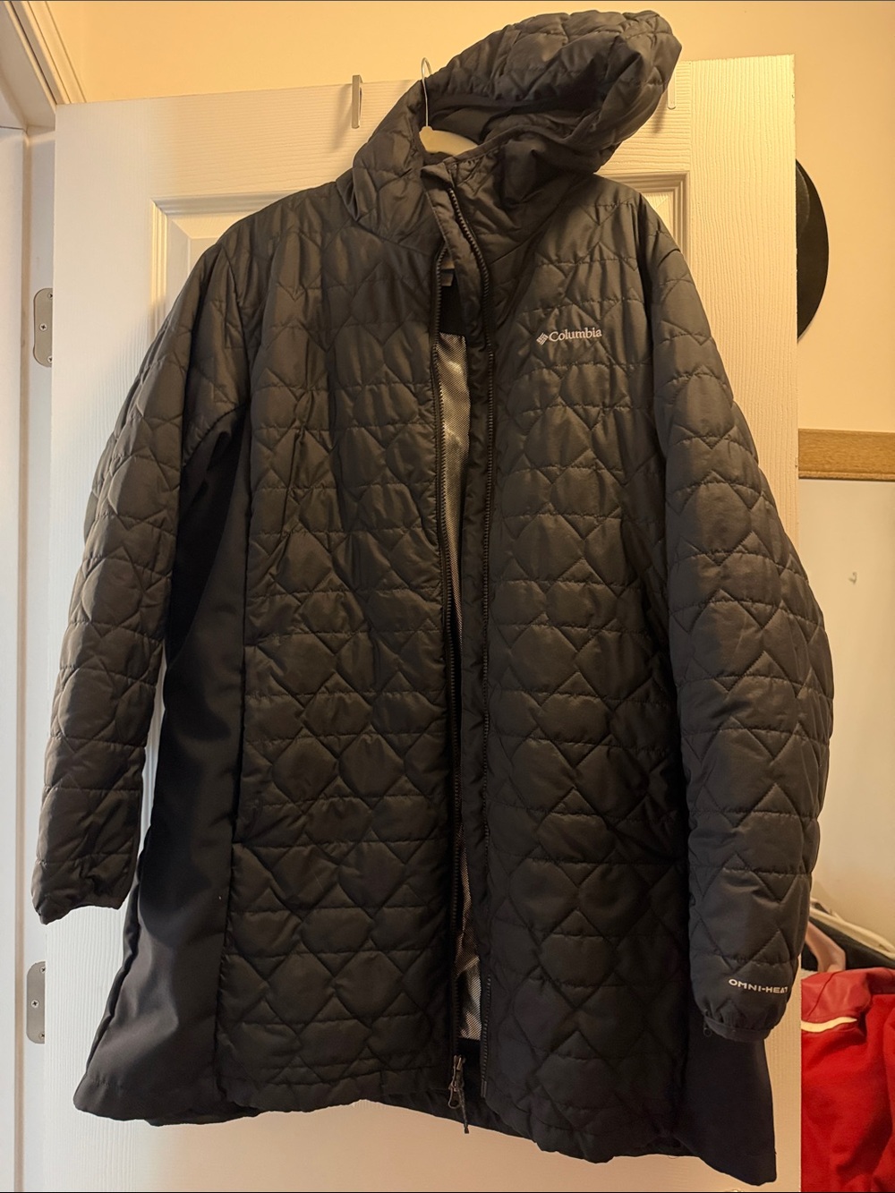Columbia Black Quilted Longline Hooded Trench Coat